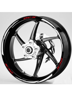 Yeni Özel  Motosiklet Jant Şeridi Kırmızı Pcx Yazılı 3 Parçalı Beyaz Sağ-Sol/ön-Arka