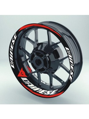 Yeni Özel  Motosiklet Jant Şeridi Dainese R25 Uyumlu Beyaz-Kırmızı Sağ-Sol/ön-Arka