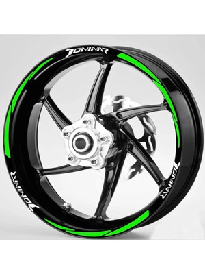 Yeni Özel  Motosiklet Jant Şeridi Yeşil Reflektifli Dominor Yazılı Sağ-Sol/ön-Arka