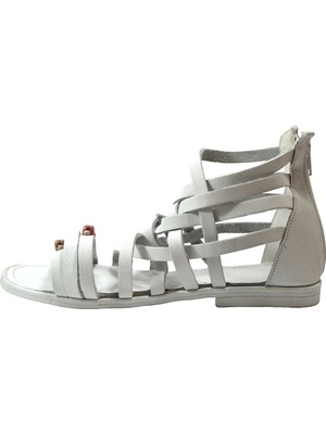 Onlo Ayakkabı MA.G16 Hakiki Deri Beyaz Gladyatör Kız Çocuk Sandalet