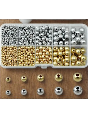 Yiğit Aksesuar Kutulu Yuvarlak Plastik Karışık Gold Ve Gümüş Ara Aparat Takı Yapım Malzemeleri