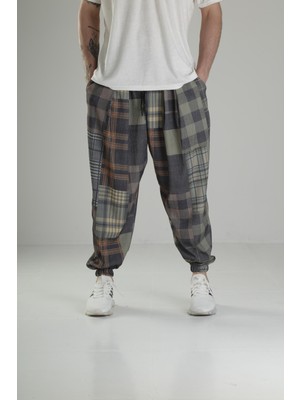 Cocopelli Erkek Yeşil Ekose Desenli Pileli Yarım Şalvar Pantolon COC1847