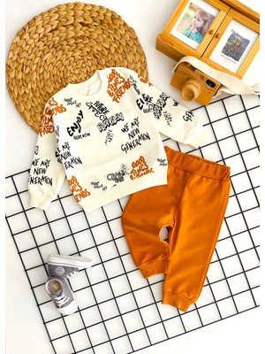 Neşeli Bebekler Enjoy Baskılı Desen Penye Takım Kiremit