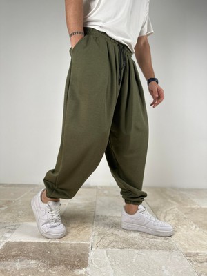 Cocopelli Erkek Pileli Haki Rahat Kalıp Yarım Şalvar Pantolon COC2090