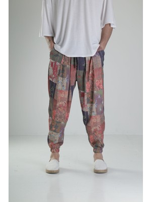 Cocopelli Çiçek Desenli Bürümcük Kumaş Pileli Yarım Şalvar