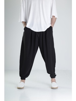 Cocopelli Erkek Siyah Ters Dikişli Pileli Yarım Şalvar Pantolon COC2097