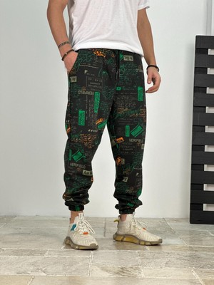 Cocopelli Erkek Siyah Mailbox Desenli Jogger Pantolon COC2395
