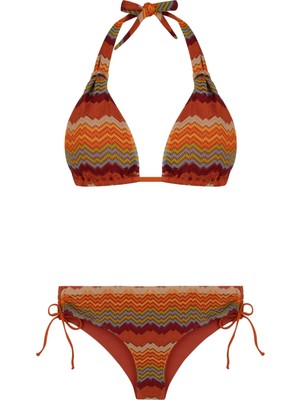 Uzun Üçgen Renkli Triko Bikini Takım