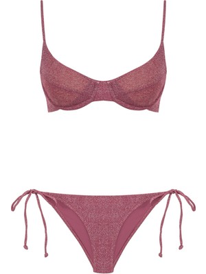 Lurex Büzgülü Balenli Fuşya Bikini Takım