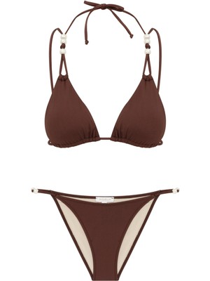 Inci Detaylı Kahve Üçgen Bikini Takım