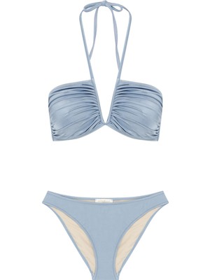 V Detaylı Parlak Mavi Bikini Takım