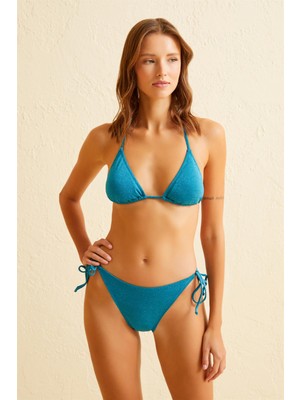 Simli Petrol Yeşil Üçgen Bikini Takım