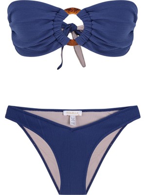 Tokalı Lacivert Straplez Bikini Takım