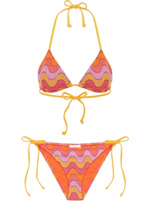 Triko Örme Çok Renkli Üçgen Bikini Takım