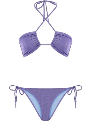 Straplez Simli Lila Halter Bikini Takım