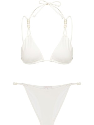 Inci Detaylı Ekru Üçgen Bikini Takım