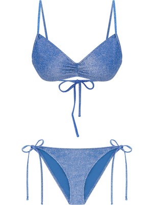 Lureks Saks Büzgülü Straplez Bikini Takım