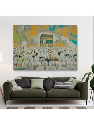 Marsilyan- Mekke Kabe'de Kılınan Namazın Muhteşem Görüntüsü Kanvas TABLO-5052