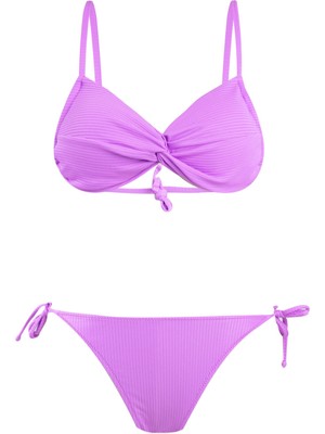 Dönmeli Straplez Dokulu Lila Bikini Takım