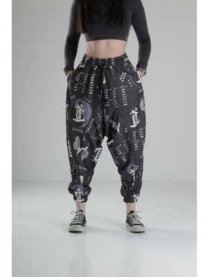 Cocopelli Kadın Gri Spor Şalvar Baskılı Relax Fit COC2115