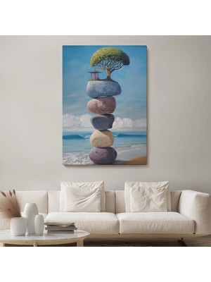 Marsilyan- Sahilde Renkli Denge Taşları Kanvas Tablo, Terapi, Meditasyon, Yoga BASKISI-5322