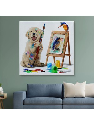Marsilyan- Ressam Yavru Köpek Dekoratif Kanvas TABLO-5845