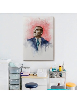 Marsilyan- Mustafa Kemal Atatürk Suluboya Görünümlü Portresi Dekoratif Kanvas Tablo-Db-79