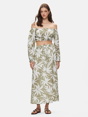LTB Kadın  Çiçekli Crop Uzun Kollu Bluz