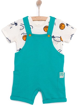 Hellobaby Erkek Bebek Salopet-Tişört 2li Takım Varsity Bisiklet Yaka Reçme Paça Uzun Kol Yeşil