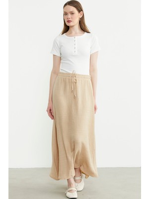 Uzun Beli Ayarlanabilir Ipli Etek - Bej