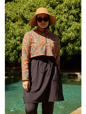 Tesettür Mayo Kapaklı Siyah Mandala Desen