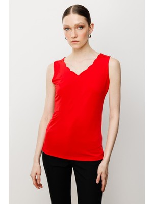 Dilim Yaka Basic Kırmızı Kadın Bluz 51315-2Y5