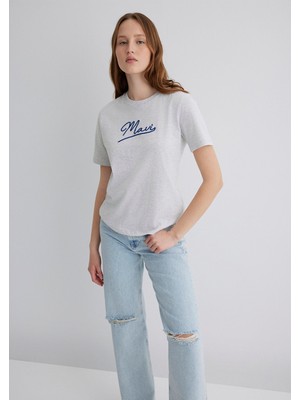 Mavi Mavi Nakışlı Gri Tişört 1612421-87033