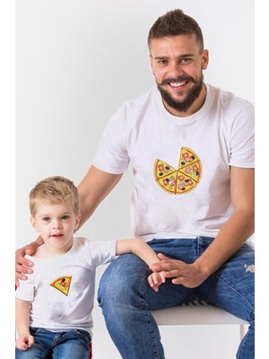 Pizza ve Dilimi Baba Oğul Kız Tshirt(Tek Ürün Fiyatıdır Kombin Yapmak Için 2 Adet Sepete Ekleyiniz)