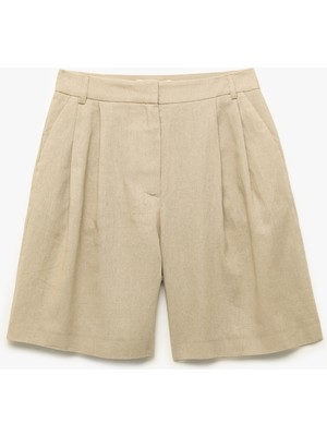 Koton Regular Fit Pile Detaylı Yüksek Bel Keten Şort