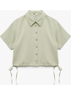 Koton Klasik Yaka Modal Kumaş Kısa Kollu Yanları Bağcıklı Crop Gömlek