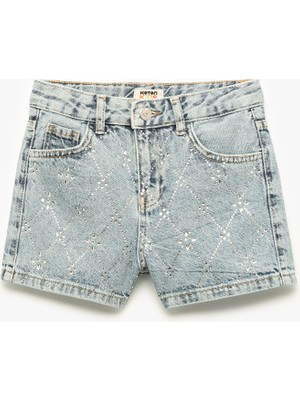 Koton Pamuklu Slim Fit Taş Detaylı Denim Şort