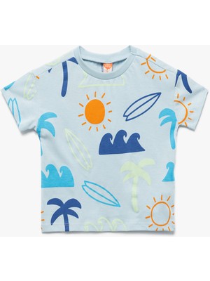 Koton Pamuklu Kısa Kollu Bisiklet Yaka Baskılı Tişört