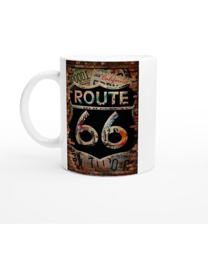 Tuğla Duvar Üzerinde Route 66 Baskılı Kupa Bardak