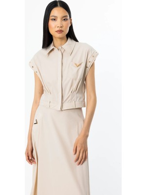  On Kuşgözü Detaylı Crop Gömlek  56401