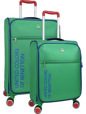 Benetton 2'li Valiz Seti Orta Ve Kabin Boy Lüx Kumaş Valiz Yeşil Bnt2100