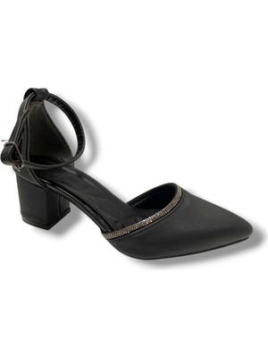 C-Shoes 105-25 Saten Ağzı Taşlı Kalın Topuk Kadın Ayakkabı