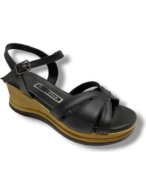 C-Shoes KA02-25 Deri Anatomik Yanları Açık Dolgu Topuk Kadın Sandalet