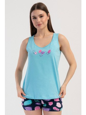 Kadın Kalın Askı Turkuaz Şortlu Pijama Takım C2T5N2O804