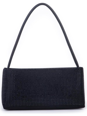 Nas Bag Kadın Basic Baget Omuz ve Çapraz Çanta Siyah Taşlı (27X12 cm )