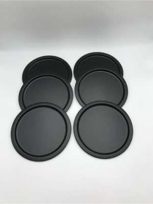 6'lı Metal Yuvarlak Çay, Kahve, Pasta Servis Tepsisi Dekoratif Sunum Tepsisi Siyah 24 cm