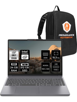 Lenovo Ideapad Slim 3 i7 13620H Notebook 24GB RAM 512GB SSD 15.3" FHD+ FreeDOS + Per4 Çanta 83K10011TRP308