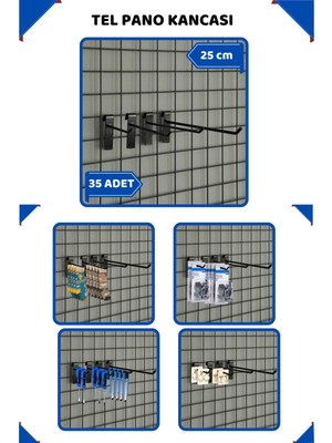 25 cm - 35 Adet Siyah Tel Pano Kancası Raf Askısı