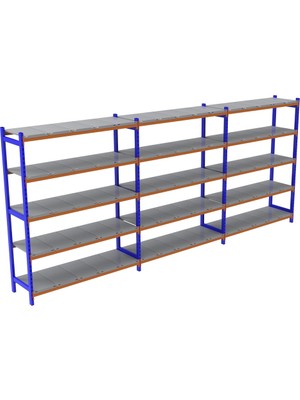 Rafburada 5 Katlı 3'lü Depo Rafı - 300-350 Kg Taşıma Kapasiteli Hafif Rack Raf - 40x120x250 cm