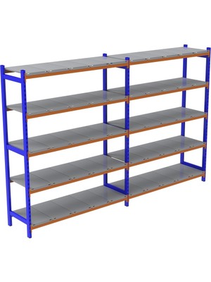 Rafburada 5 Katlı Duble Depo Rafı - 300-350 Kg Taşıma Kapasiteli Hafif Rack Raf - 60x90x200 cm